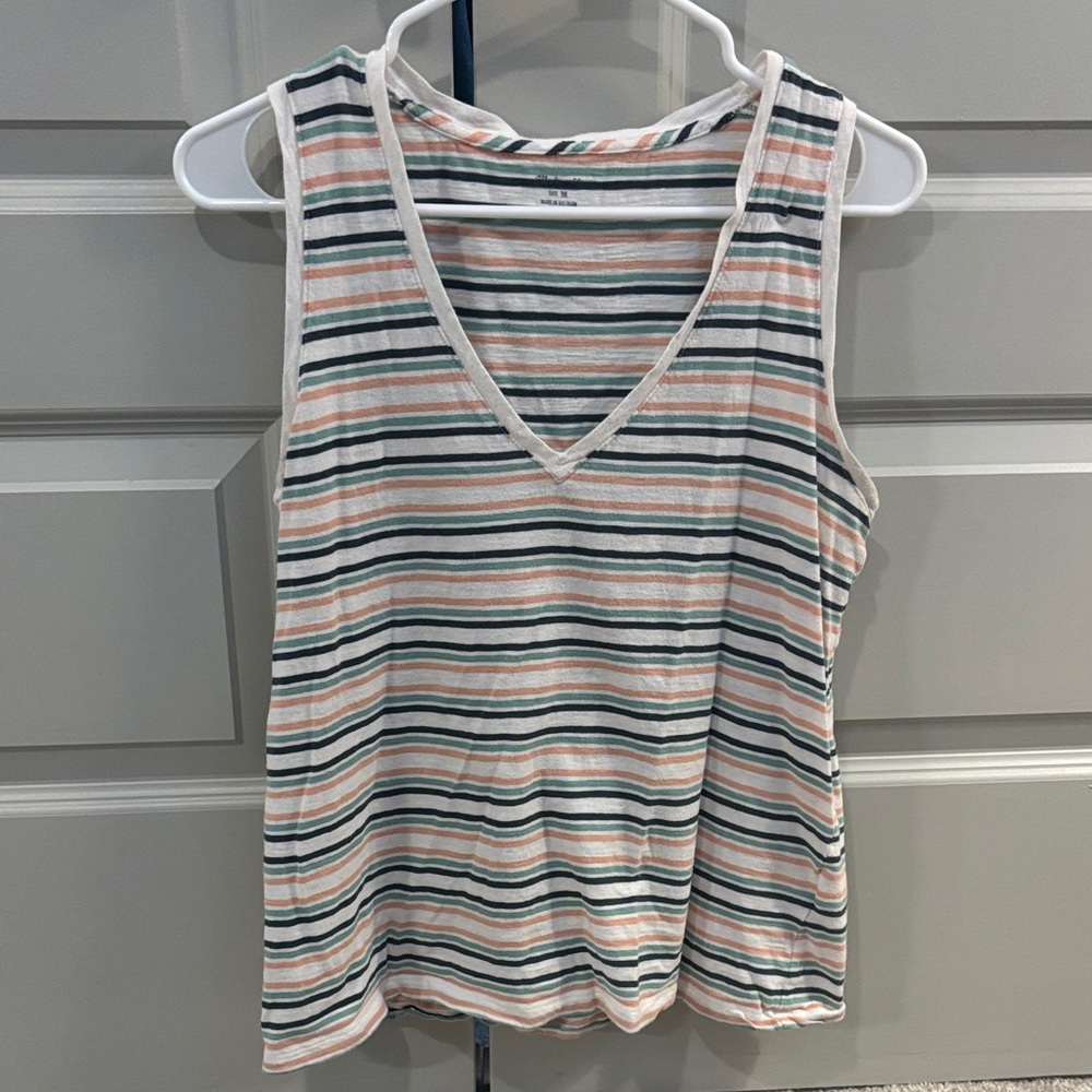 Madewell Striped V-Neck Tank in Cream, Blue & Pink